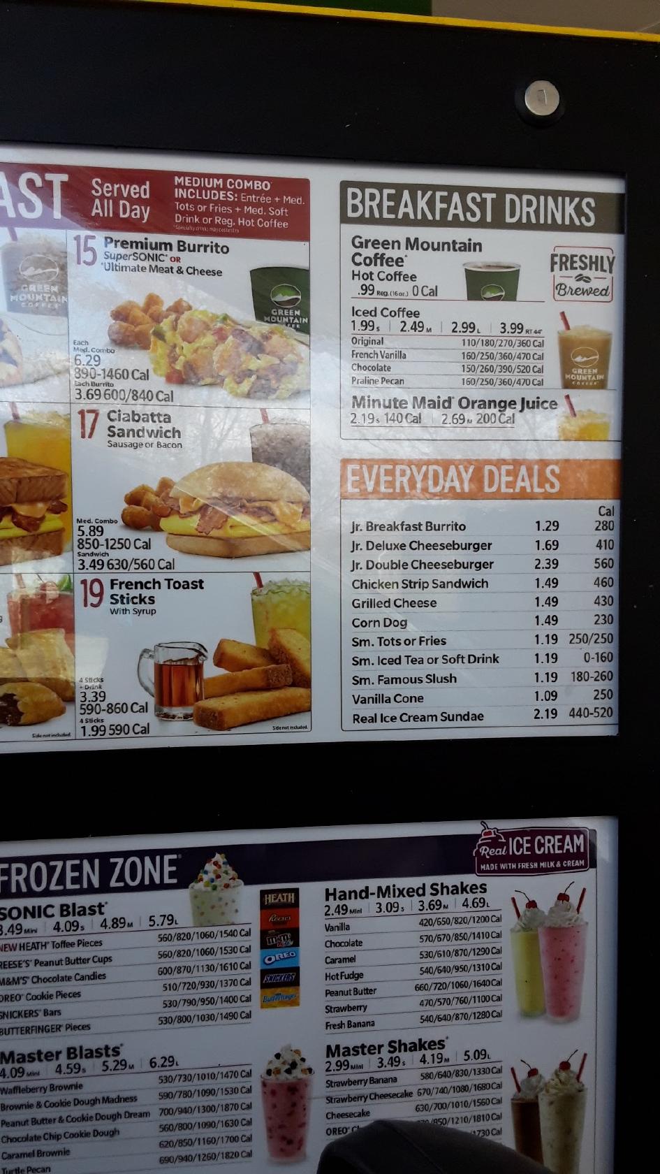 Sonic Drive-In меню