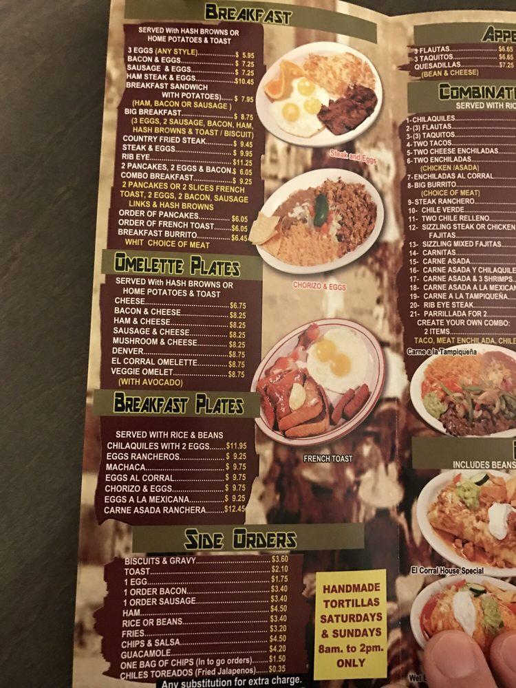 El Corral Mexican Grill меню