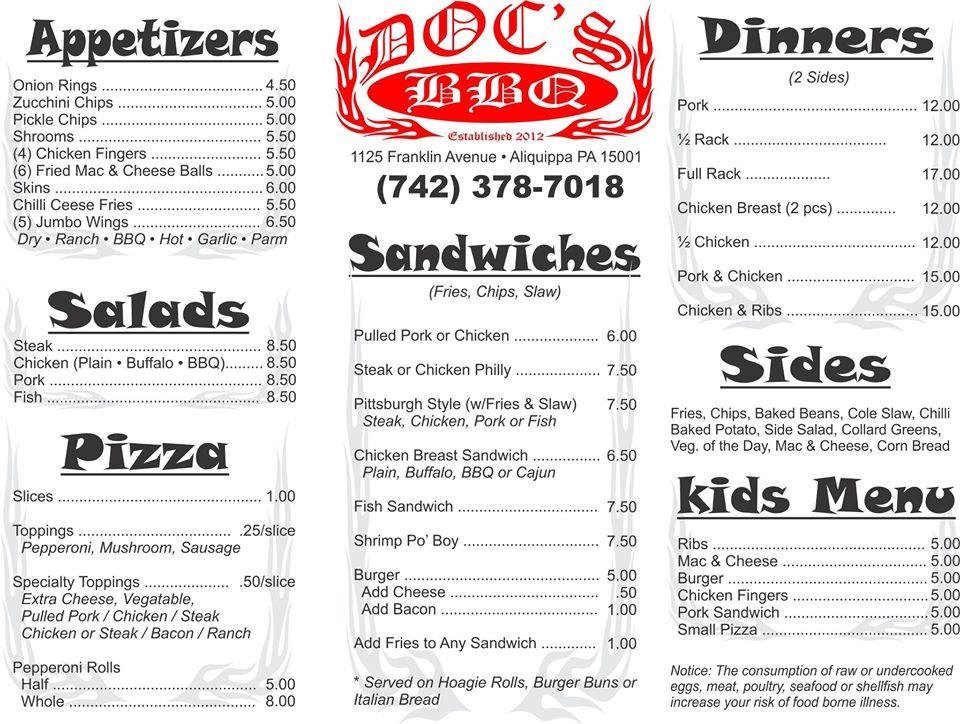 Doc's BBQ меню