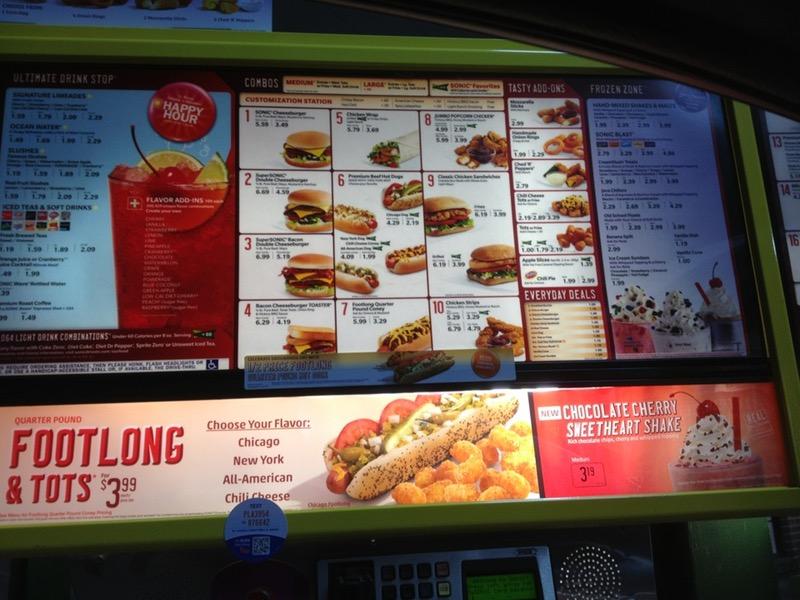 Sonic Drive-In меню