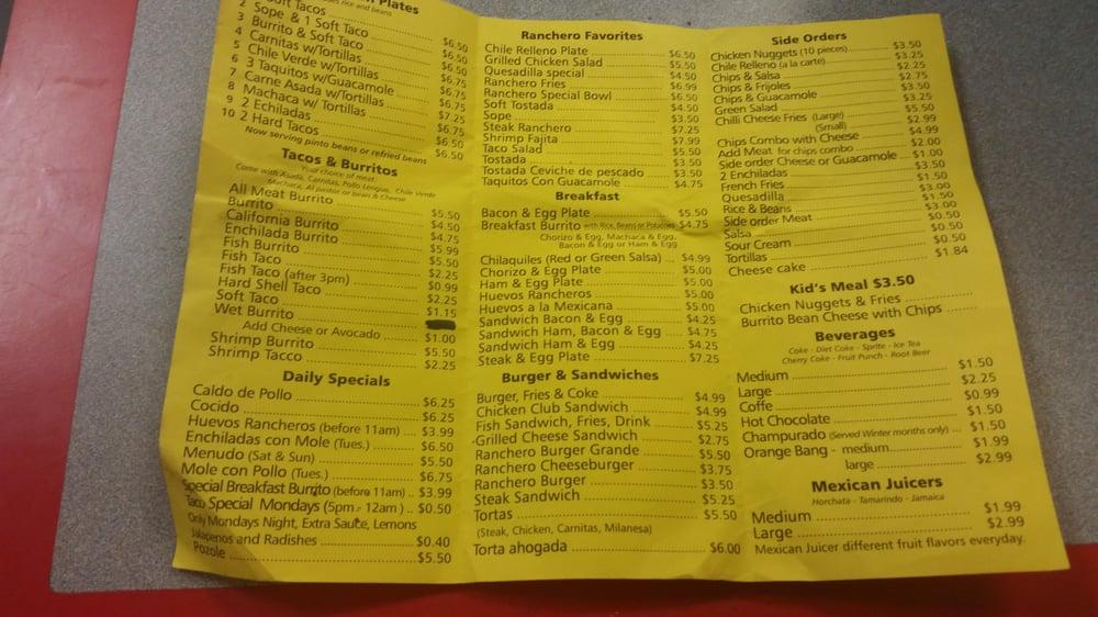 El Ranchero Restaurant меню