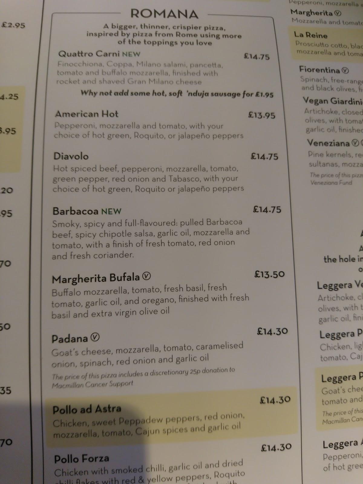 PizzaExpress меню