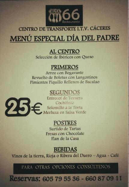 Restaurante Ruta66 меню