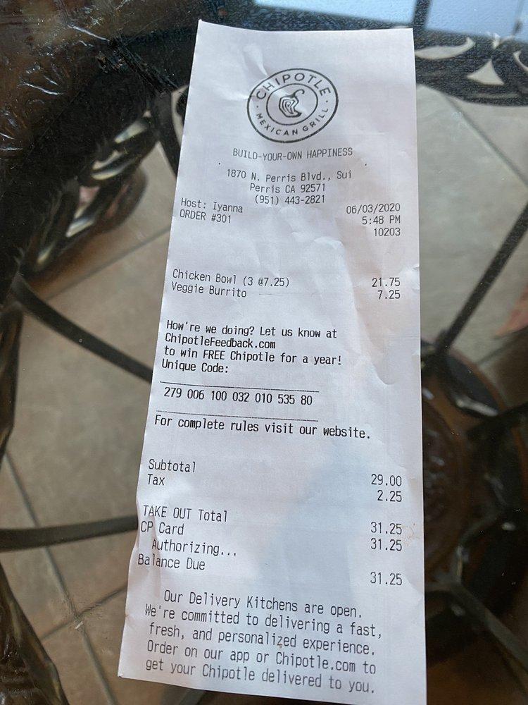 Chipotle Mexican Grill меню