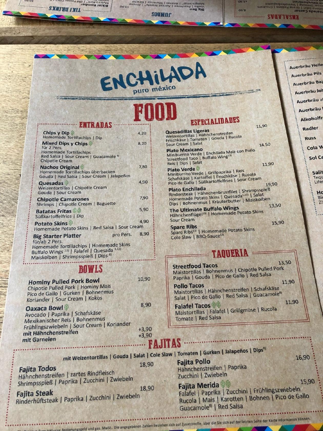 Enchilada меню