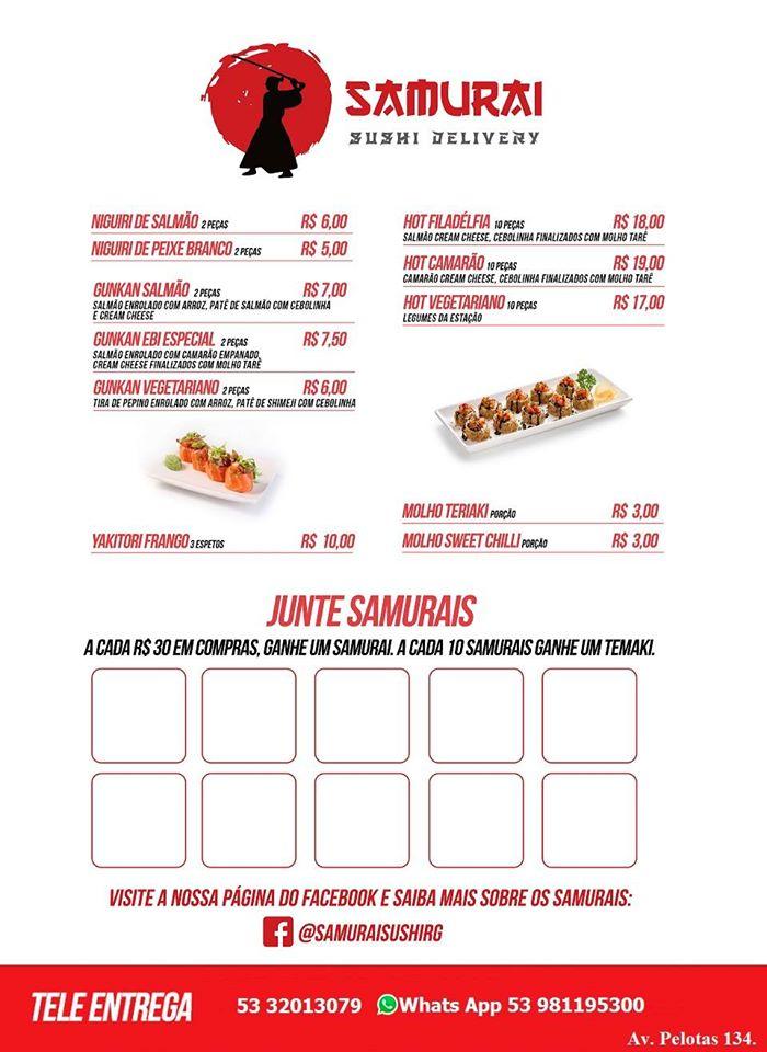 Samurai Sushi Delivery меню
