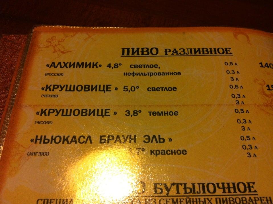 Алхимик меню