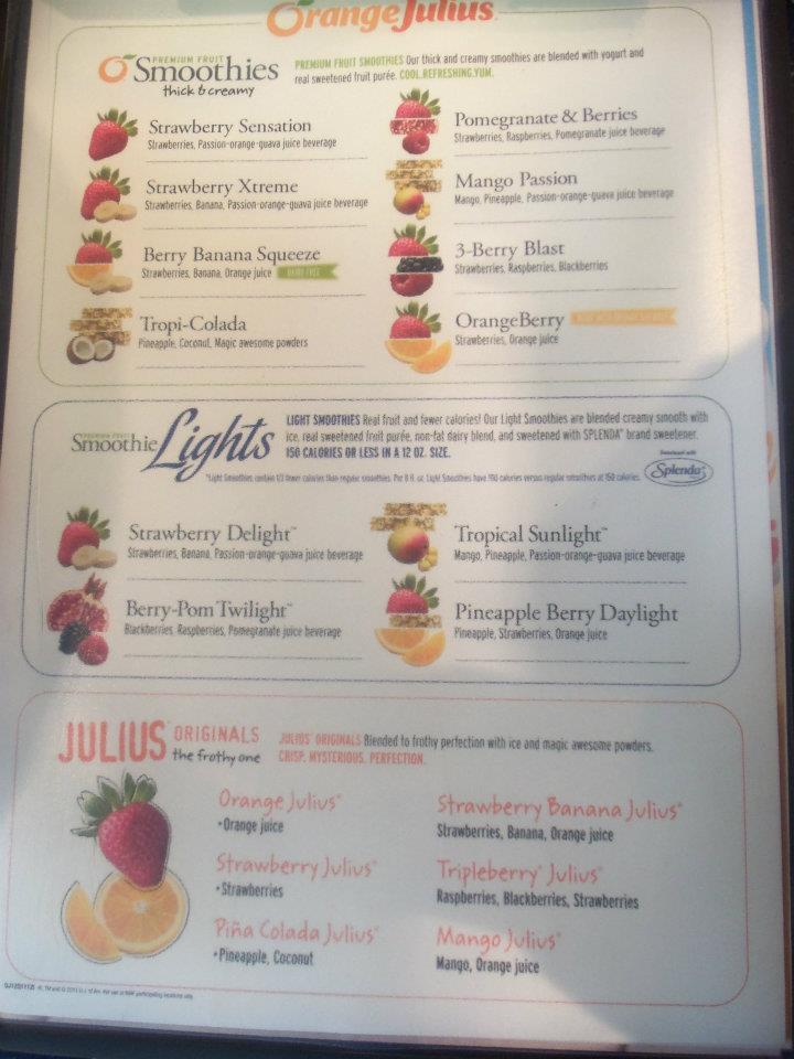 Orange Julius меню