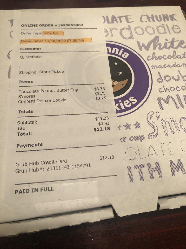 Insomnia Cookies меню
