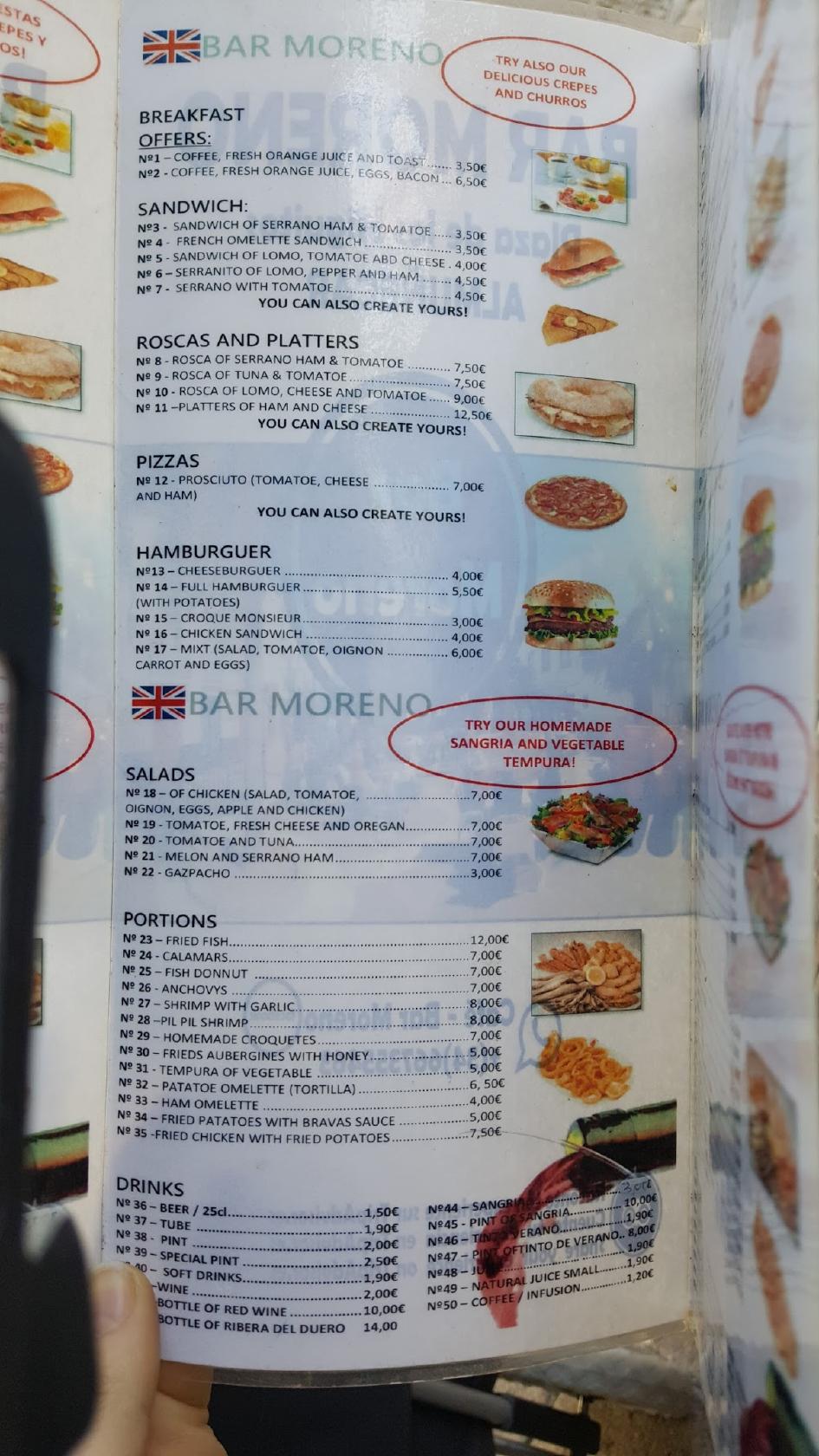 Bar Moreno меню