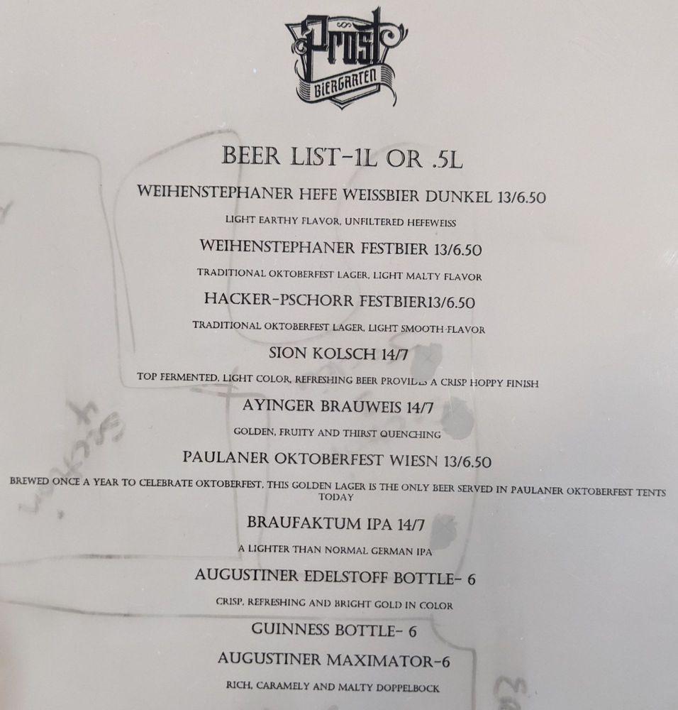 Prost Biergarten меню