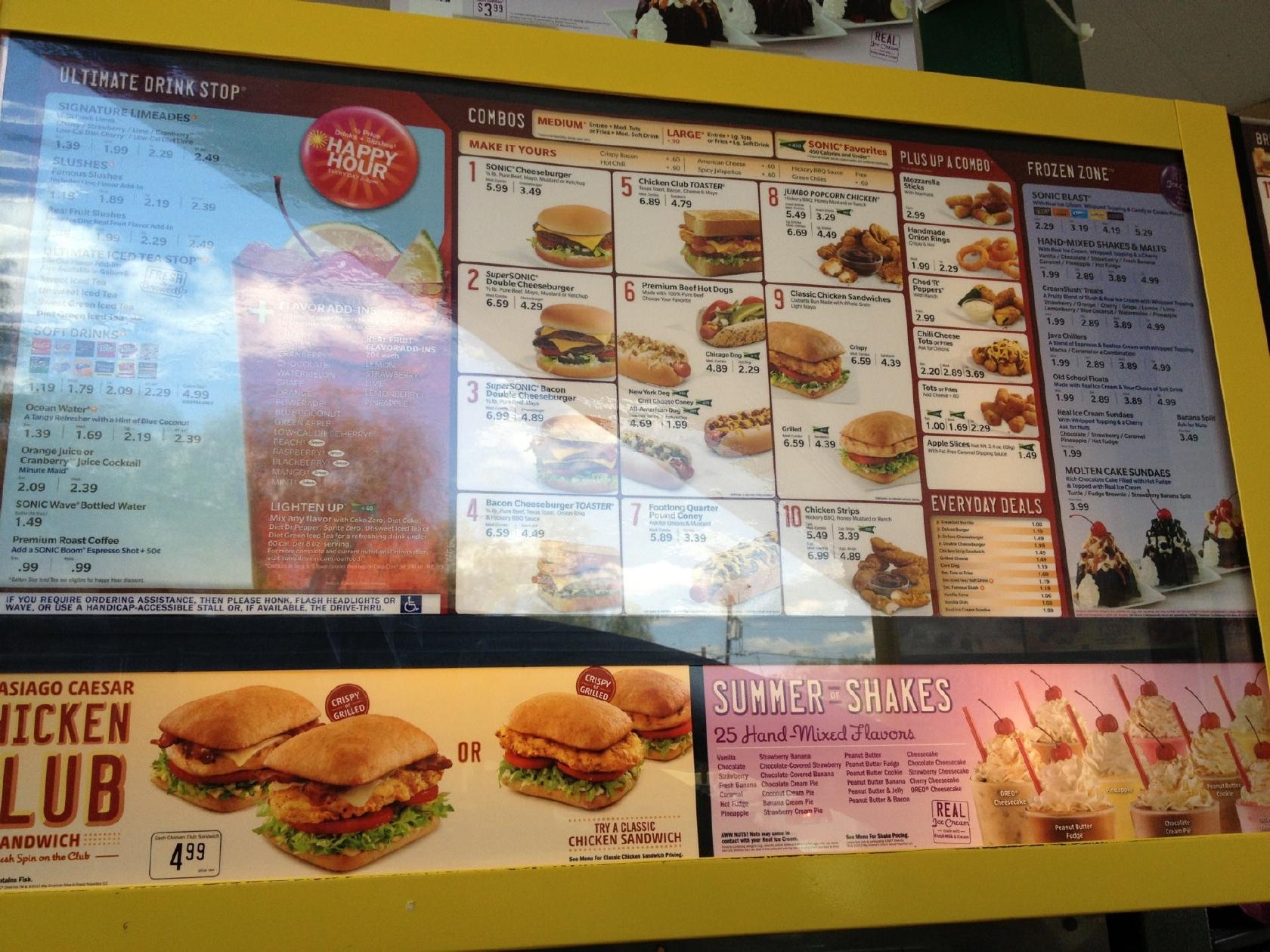 Sonic Drive-In меню
