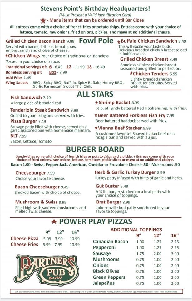 Partners Pub & Grill меню