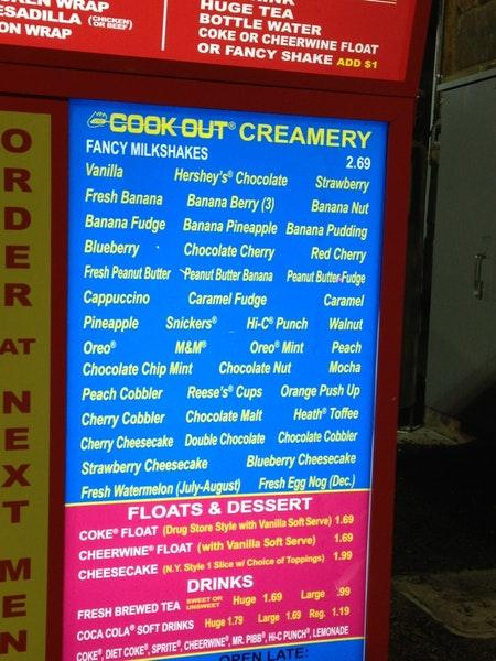 Cook Out меню