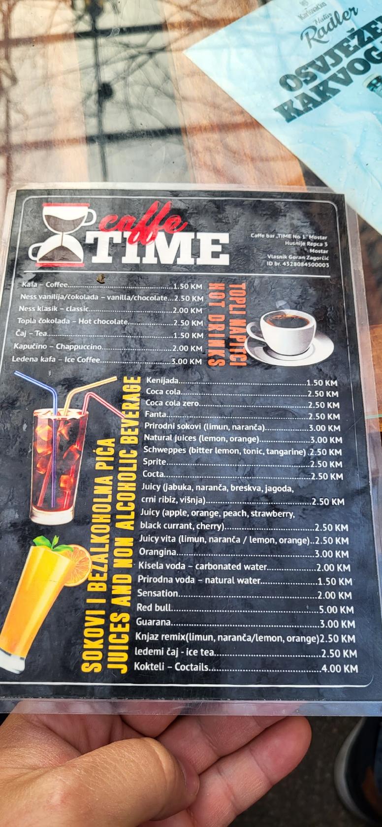 Caffe Time Mostar меню