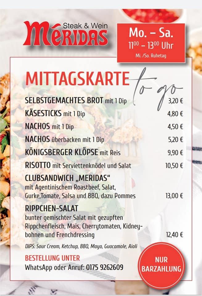 Meridas Steak und Wein меню