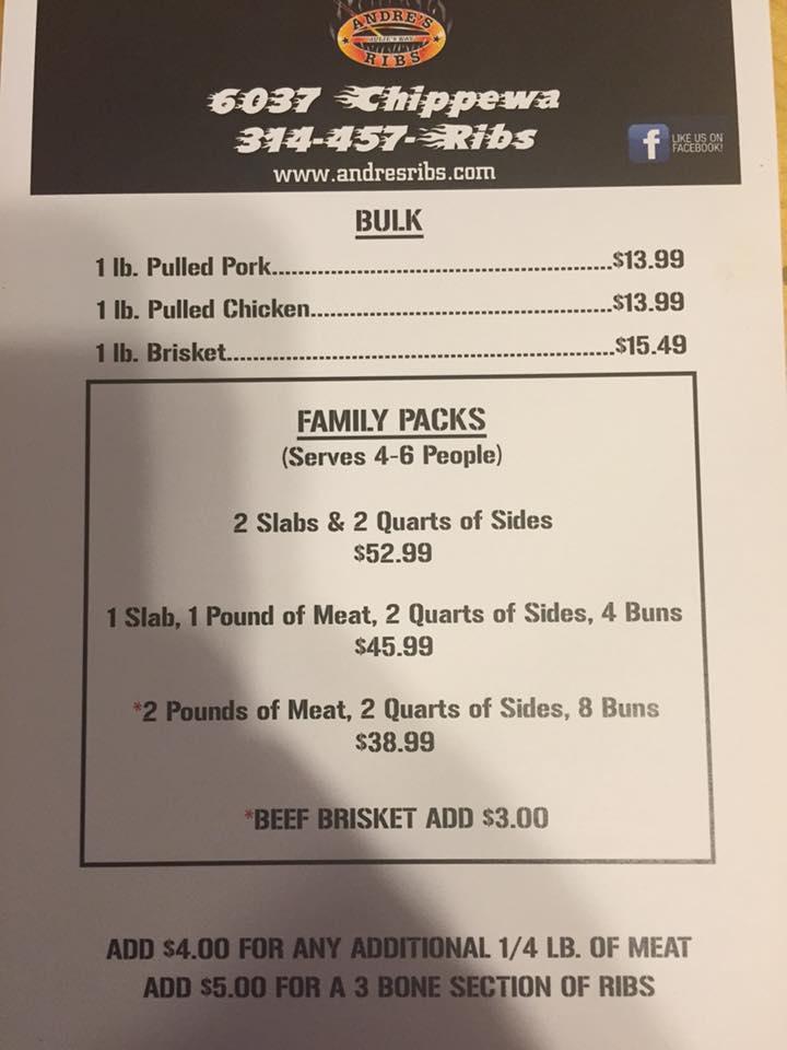 Andre's Ribs - Julie's Way меню
