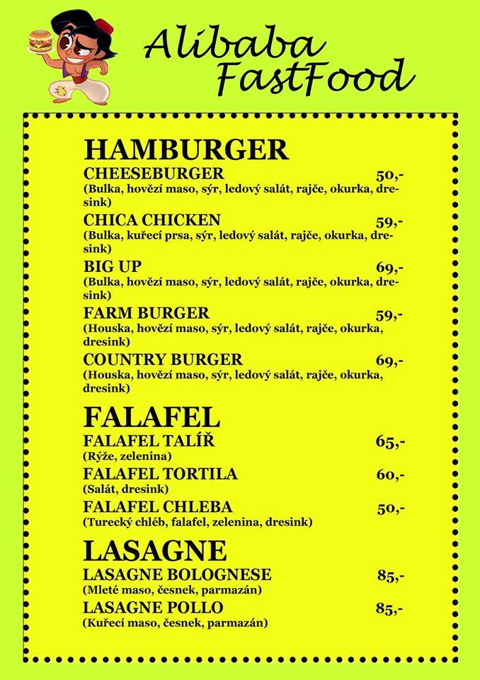 Alibaba FastFood Kolín меню
