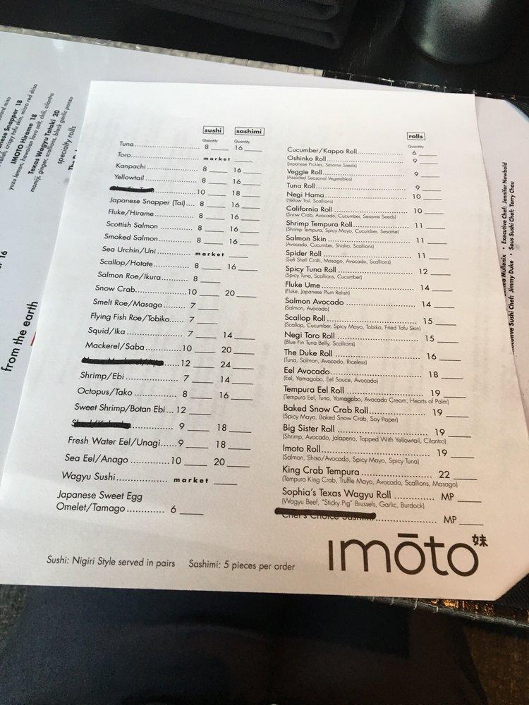 imoto меню