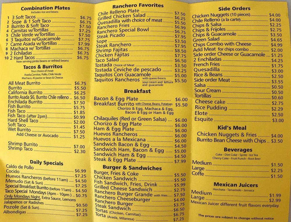 El Ranchero Restaurant меню