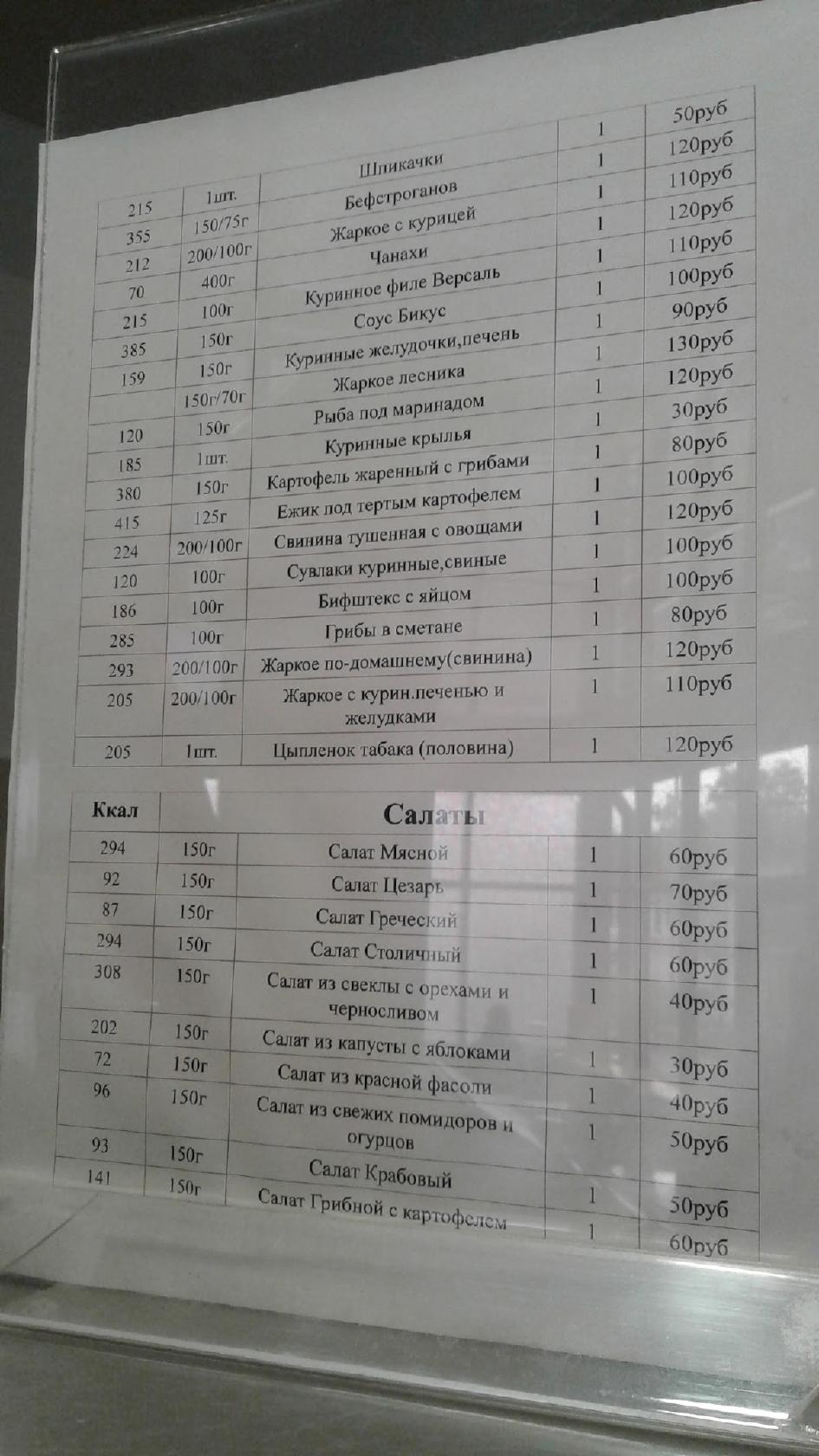 Моя Столовая меню