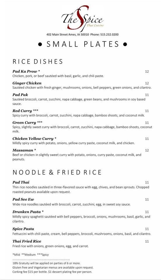 The Spice Thai Cuisine меню
