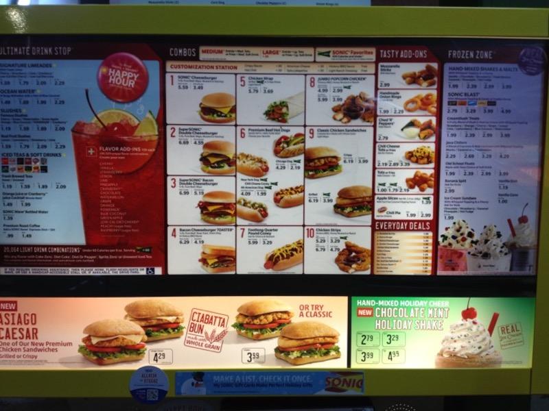 Sonic Drive-In меню