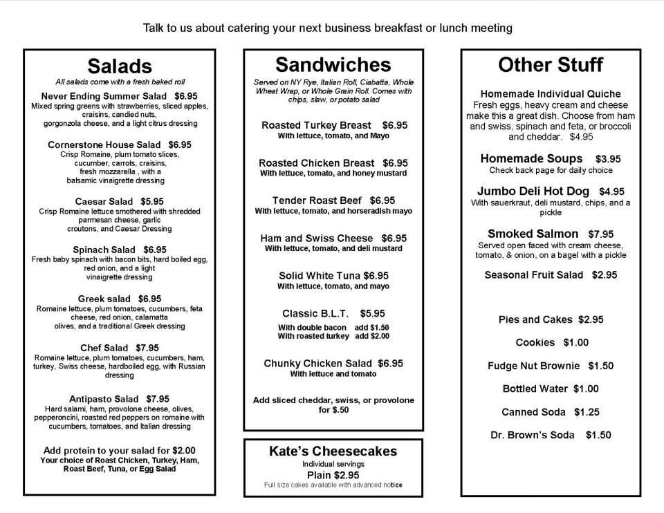 Cornerstone Cafe меню