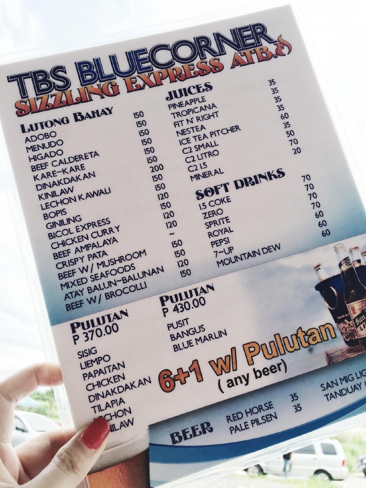 TBS Blue Corner меню