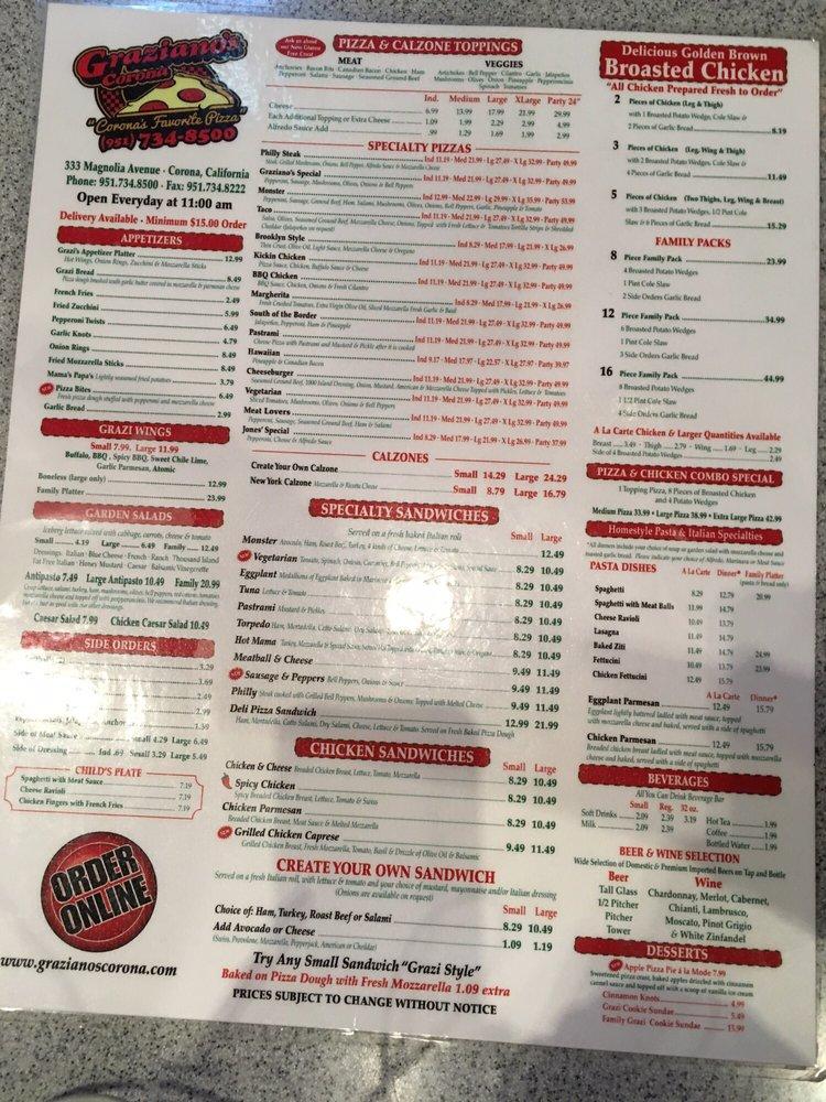 Graziano's Pizza Restaurant меню