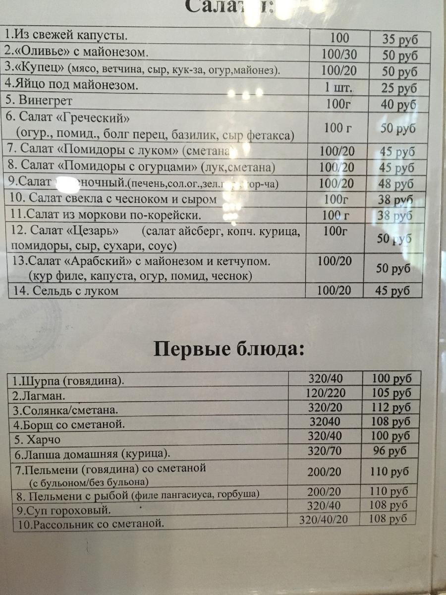 Тургай меню
