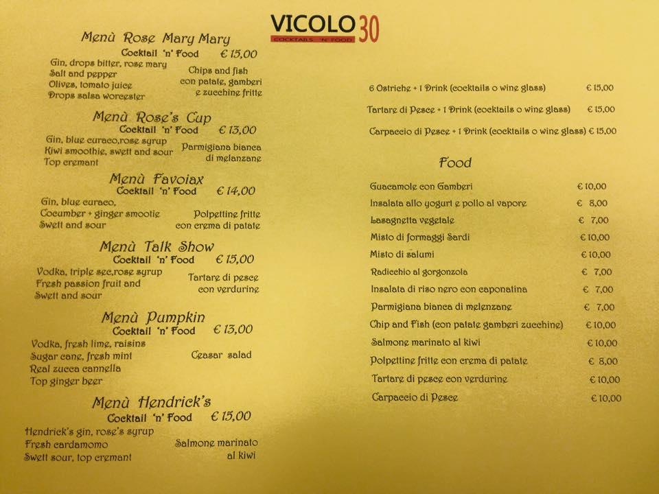 VICOLO 30 меню