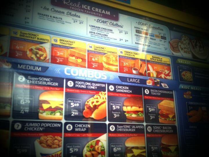 Sonic Drive-In меню