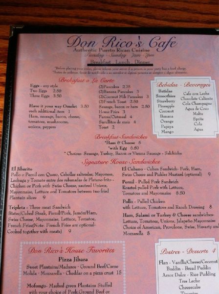 Don Rico's Cafe меню