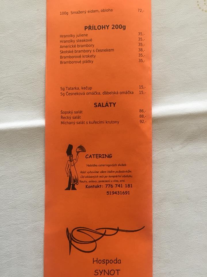 Synot меню
