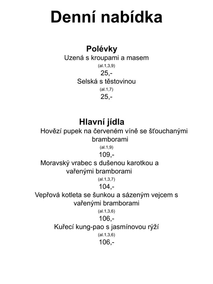 Restaurace U Císaře Rudolfa II. меню