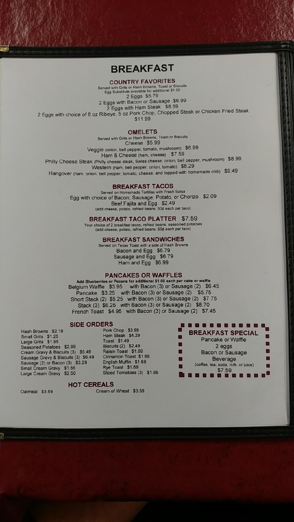 Ken's Restaurant Deer Park, Texas меню