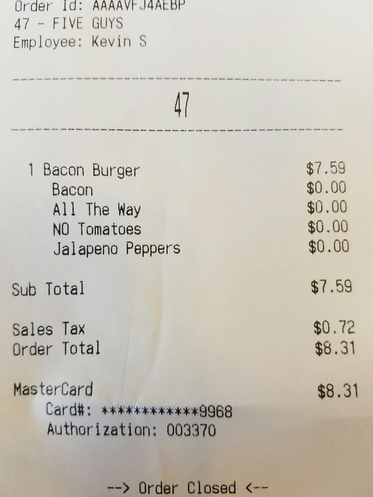 Five Guys меню
