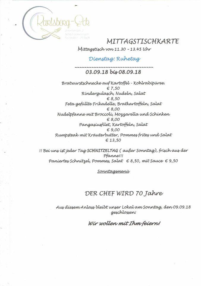 Karlsberg-Eck меню