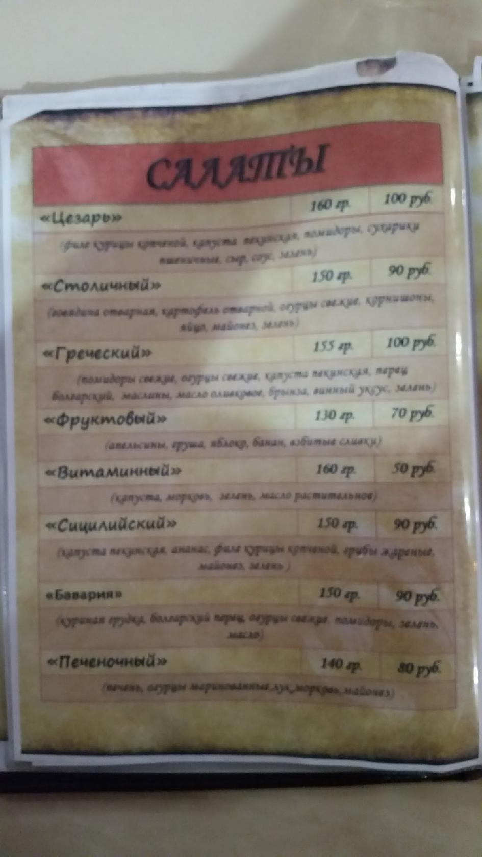 Флоренция меню