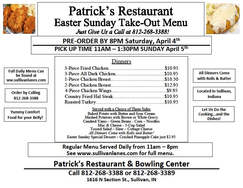 Patrick's Restaurant меню