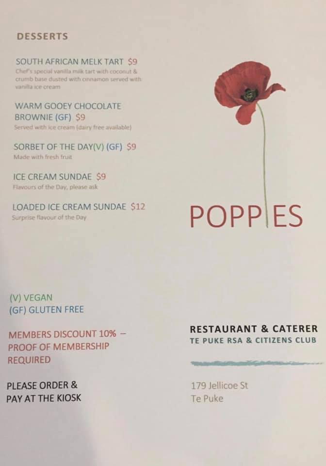 Poppies Restaurant and Catering меню