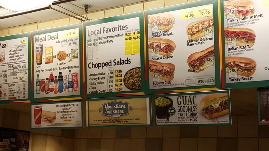 Subway меню
