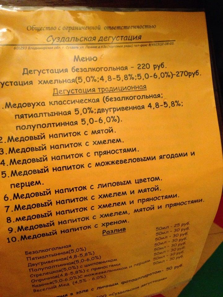 Суздальская дегустация меню