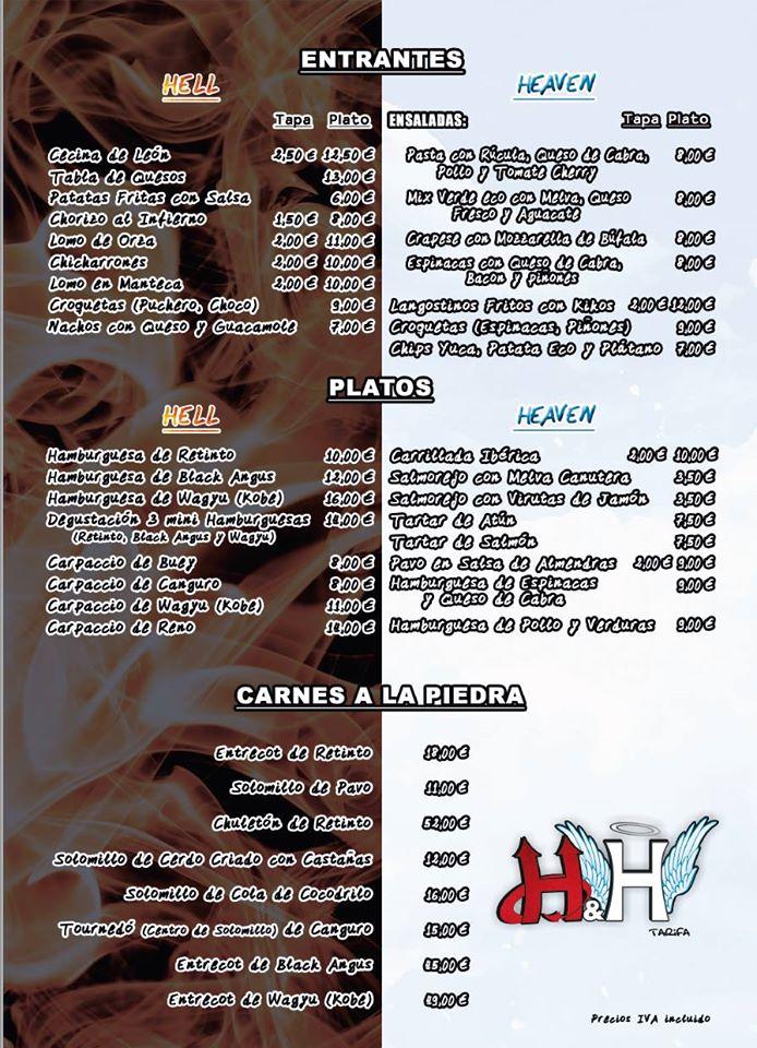 H & H Tarifa Tarifa меню