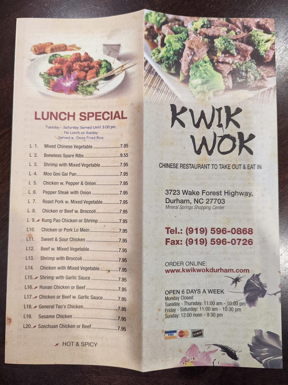 Kwik Wok меню