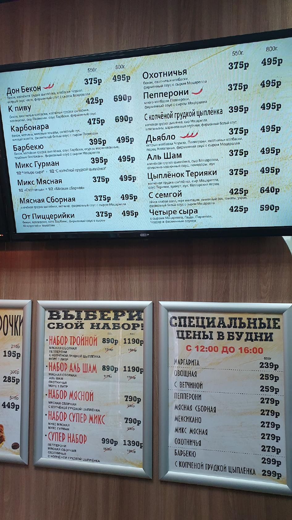 Пиццерийка меню