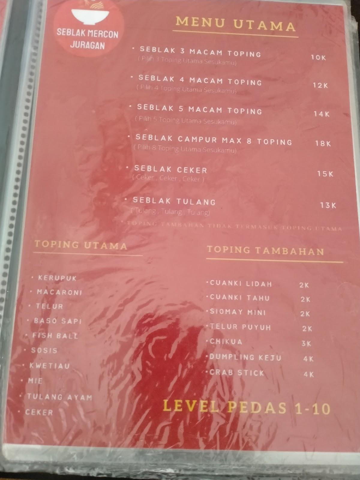 Seblak Mercon Juragan меню