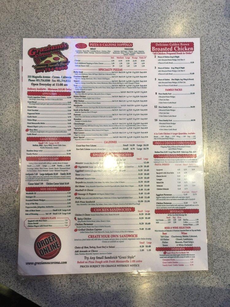 Graziano's Pizza Restaurant меню