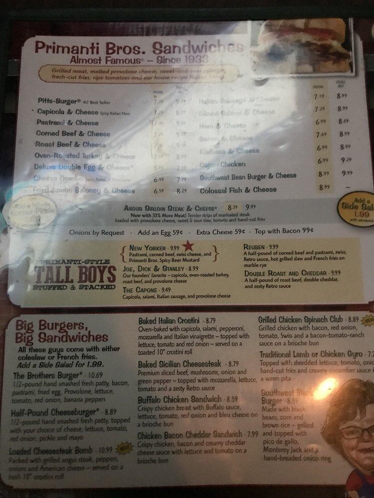 Primanti's меню